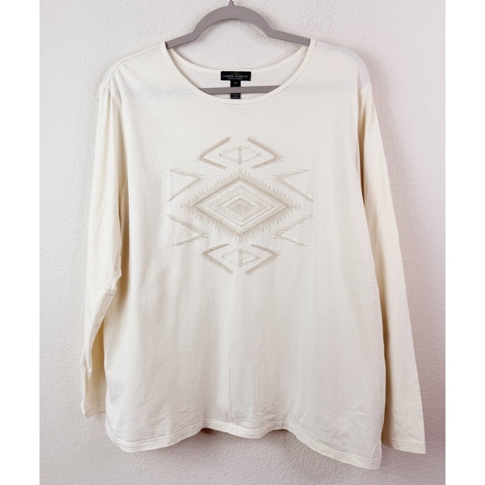 Lauren Jeans Co Ralph Lauren Long Sleeve Top Sz 2X Embroidered Southwestern Boho